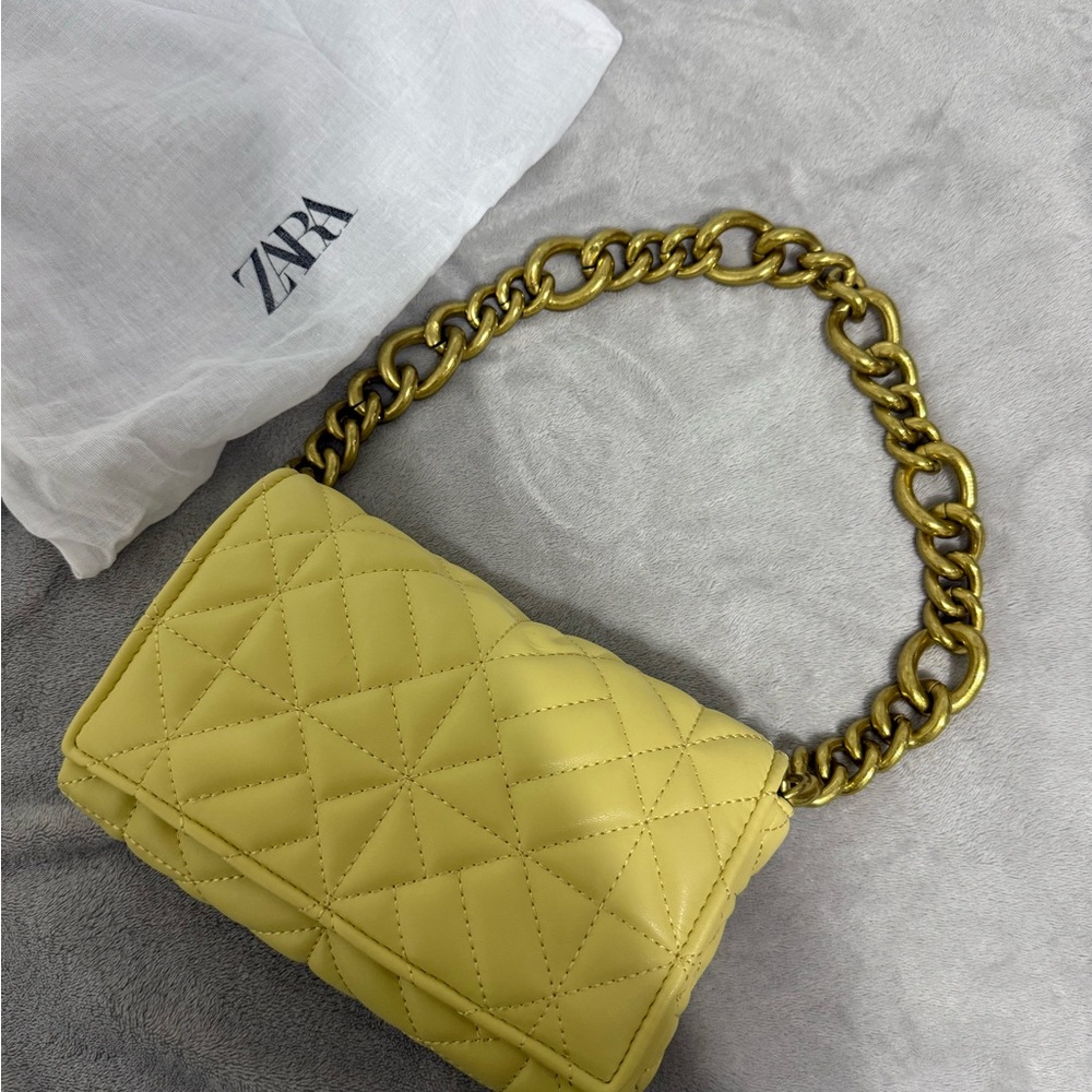 Zara Mustard Quilted Chain Shoulder Bag